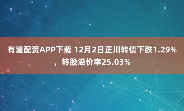 有道配资APP下载 12月2日正川转债下跌1.29%，转股溢价率25.03%